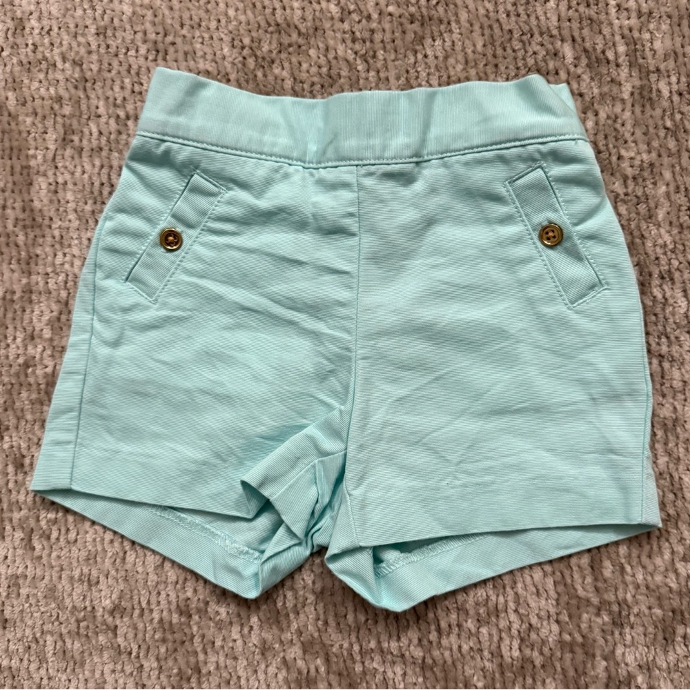 Janie and Jack Baby Aqua Cotton Shorts‎ 12–18M Button Pocket Pull-On